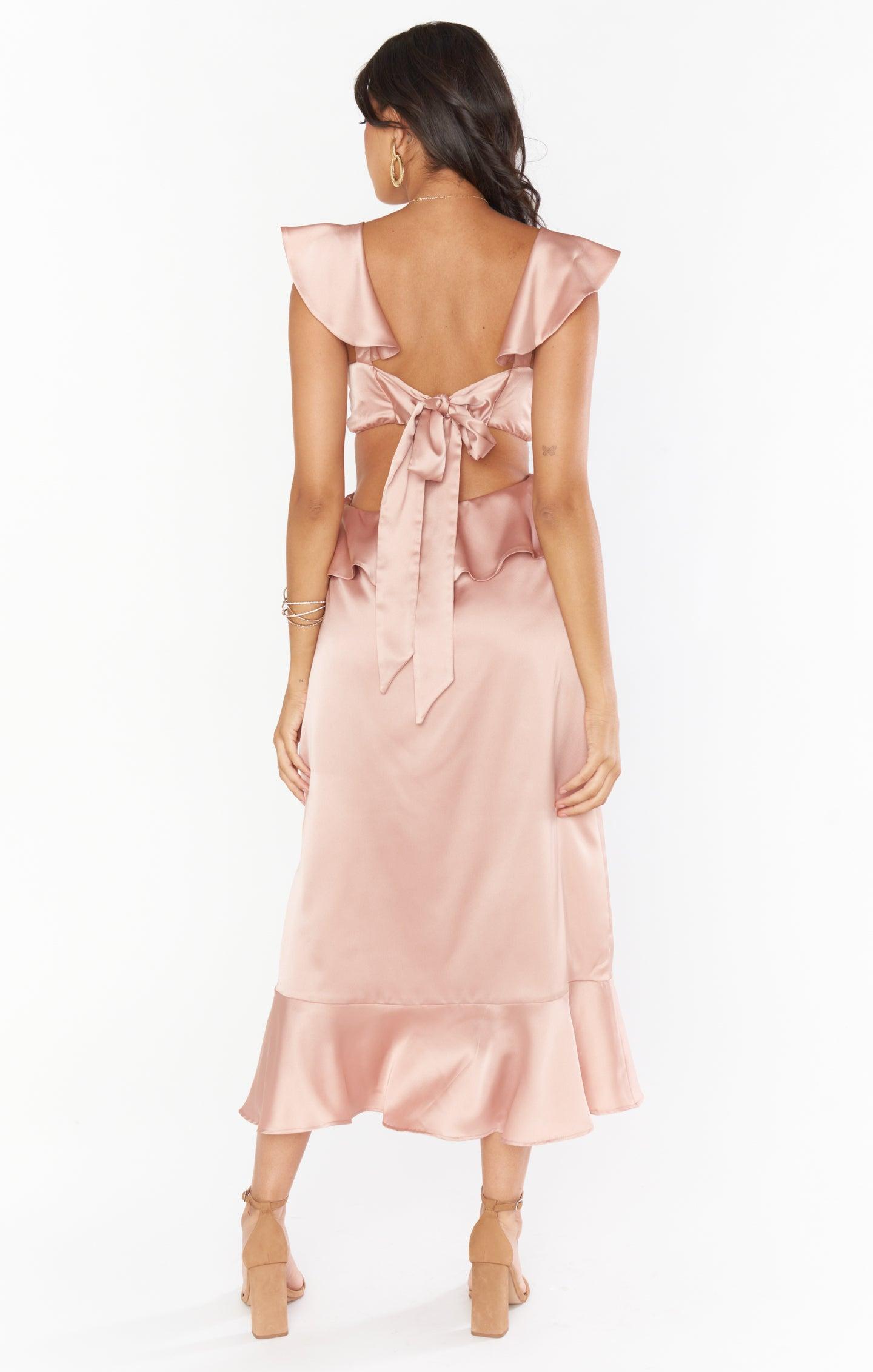 Zoey Midi Dress ~ Rose Gold Luxe Satin Product Image