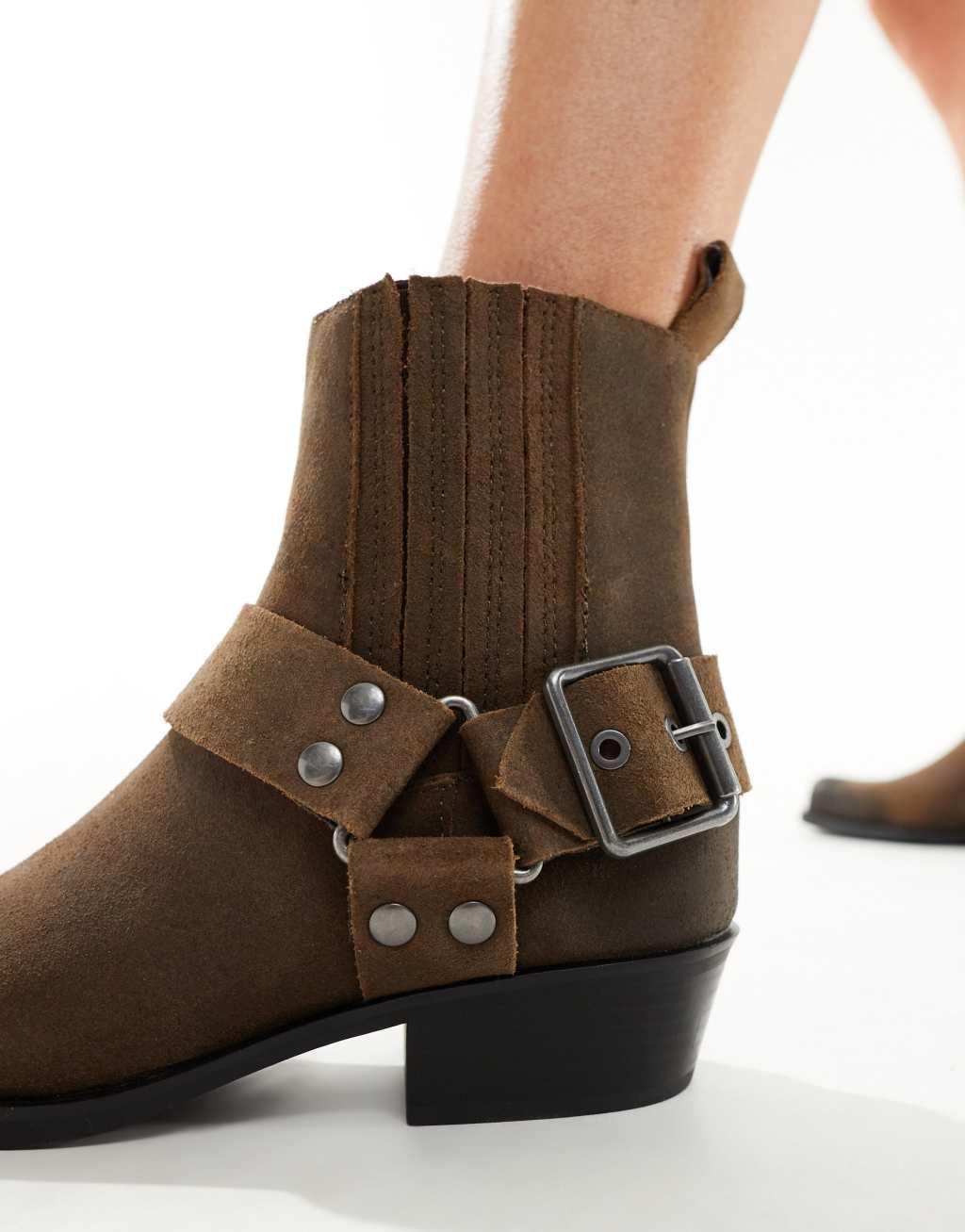 Pull&Bear ankle boots with buckle detail in brown Product Image