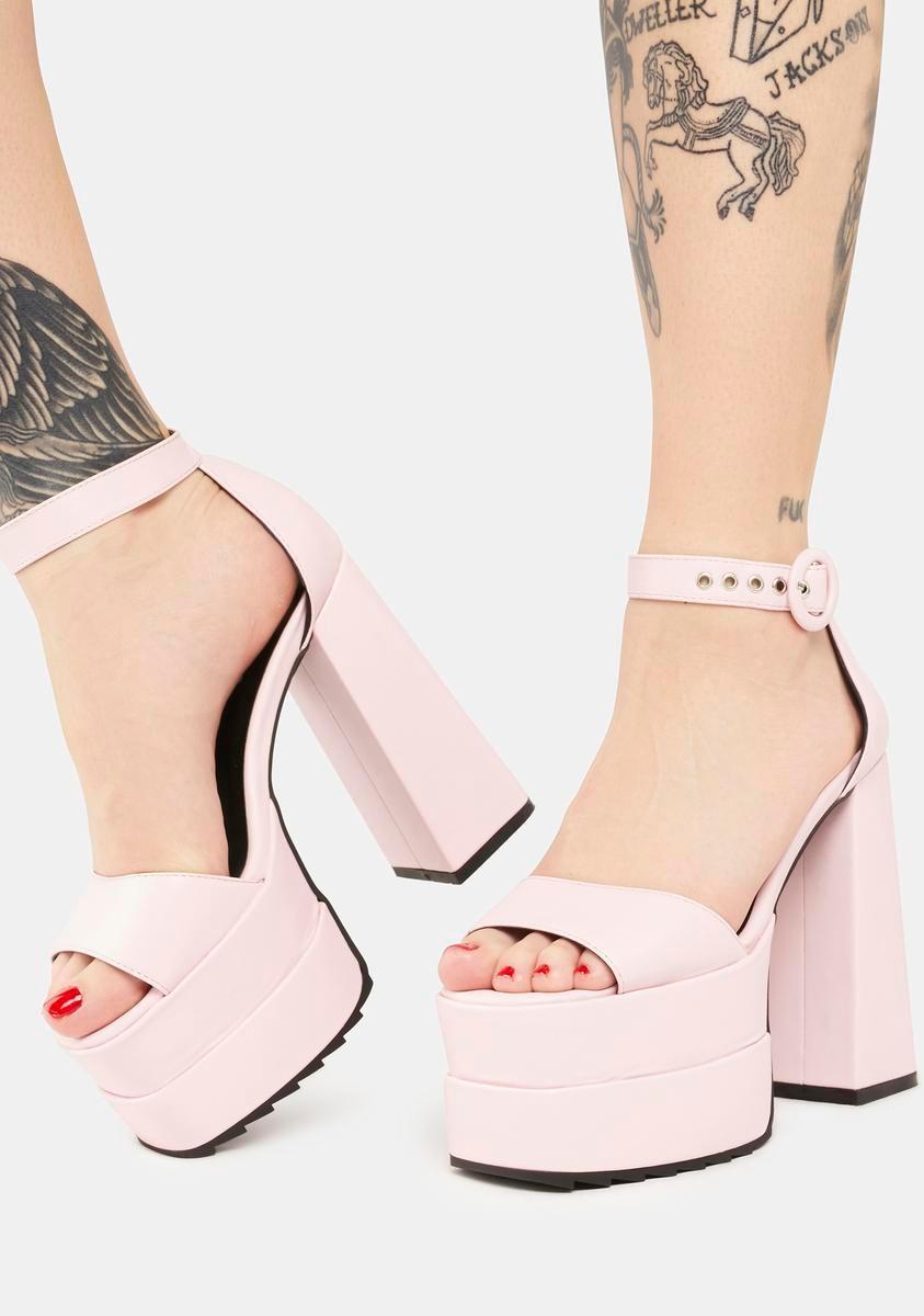 Lamoda Vegan Leather Peep Toe Platform Sandals - Pink Product Image