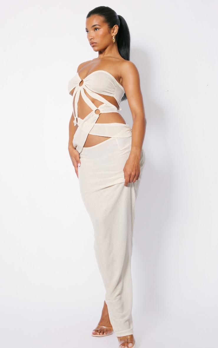 Cream Textured Woven Ring Detail Cut Out Bandeau Maxi Dress Product Image