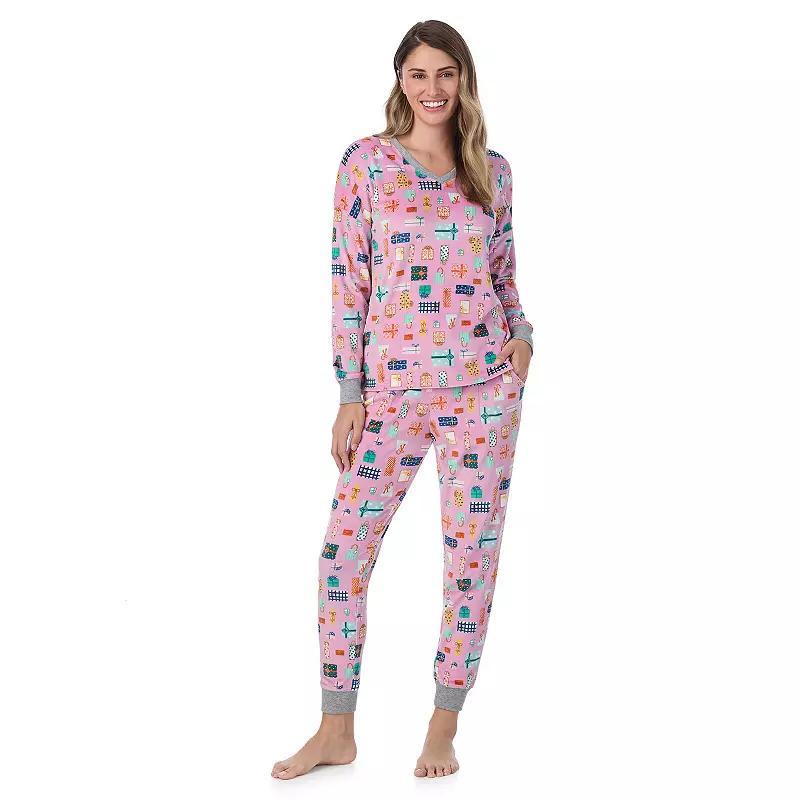 Womens Cuddl Duds Velour Fleece V-Neck Pajama Top & Pajama Bottoms Set Blue Heart Product Image