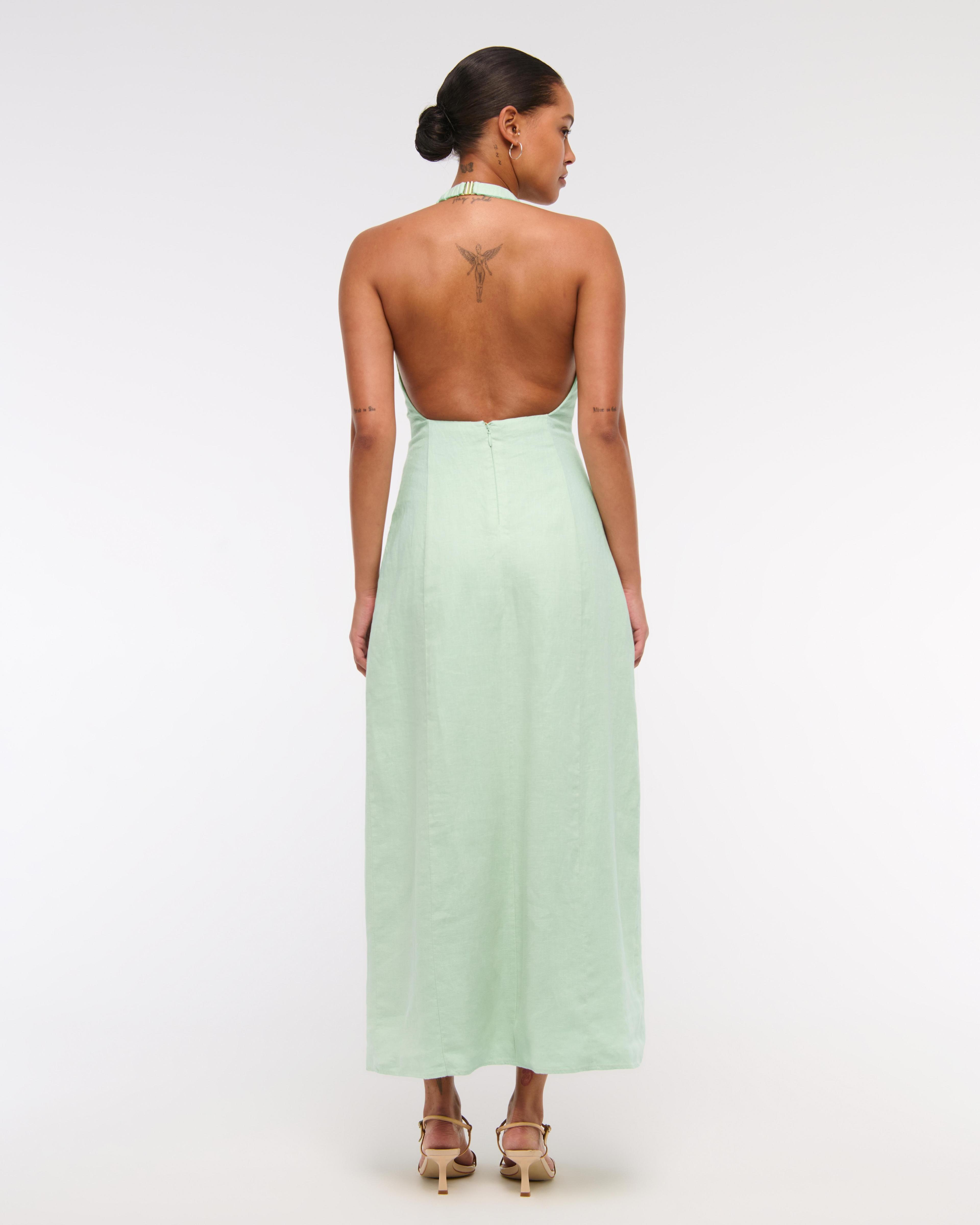 Premium Linen High-Neck Maxi Dress Product Image