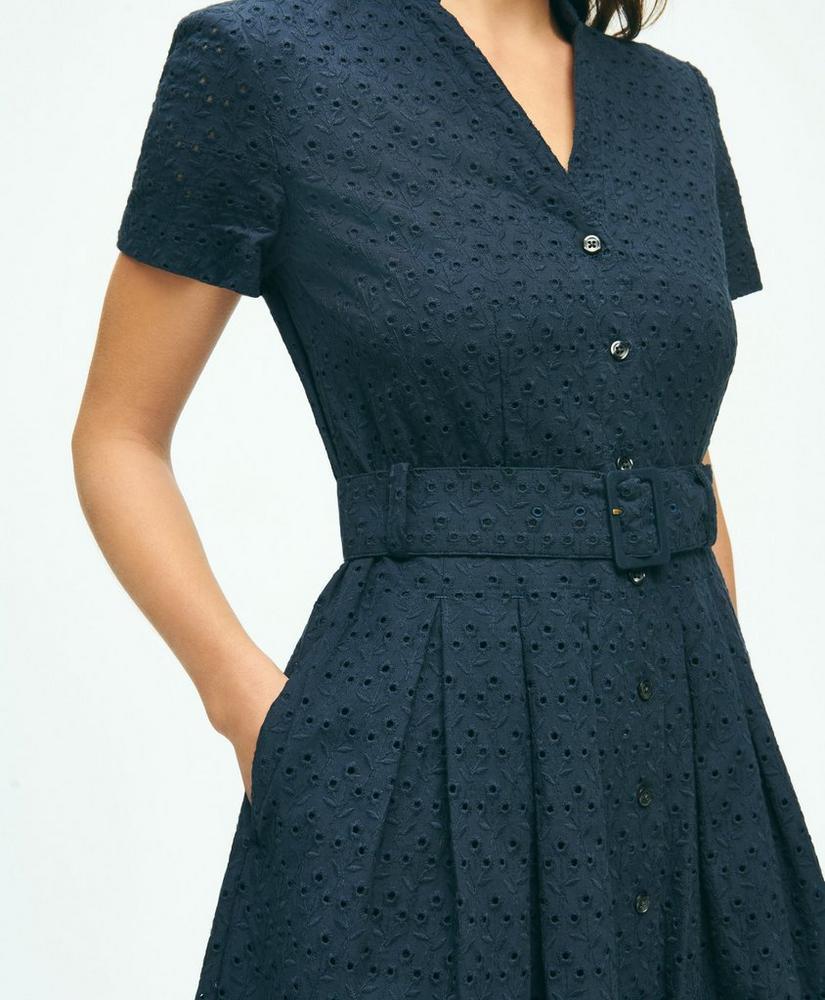 Eyelet Belted Shirt Dress In Cotton Product Image