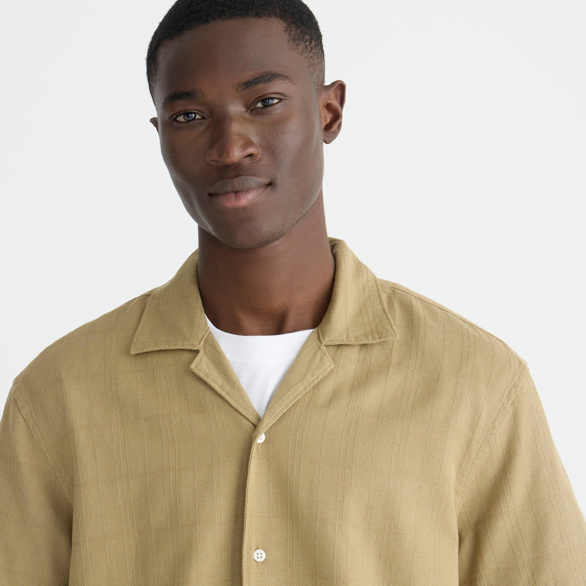 Short-sleeve textured cotton camp-collar shirt Product Image