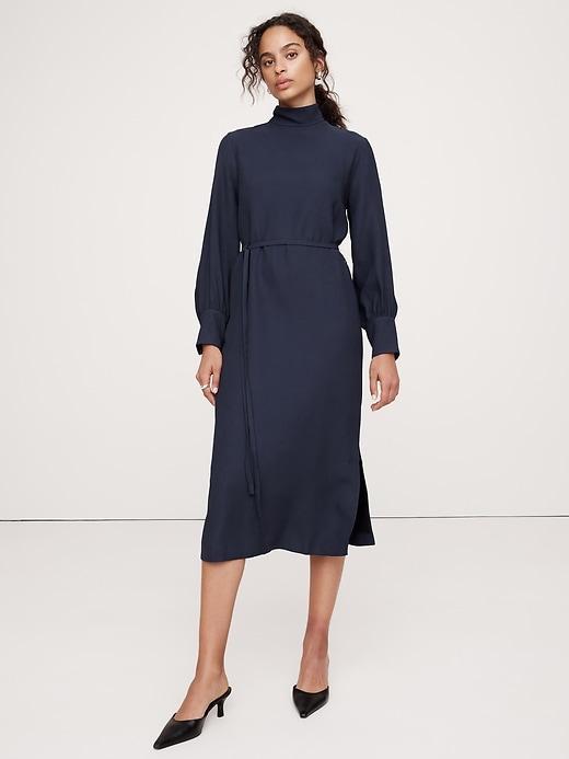 Crepe Mock-Neck Midi Dress Product Image