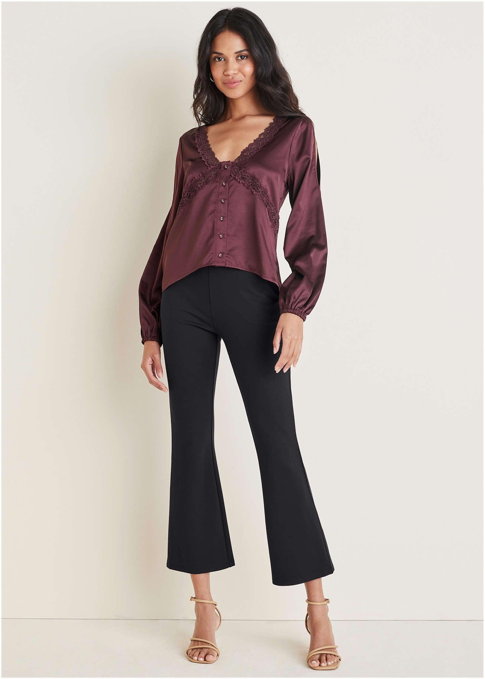 Lace Cold Shoulder Blouse - Wine Product Image