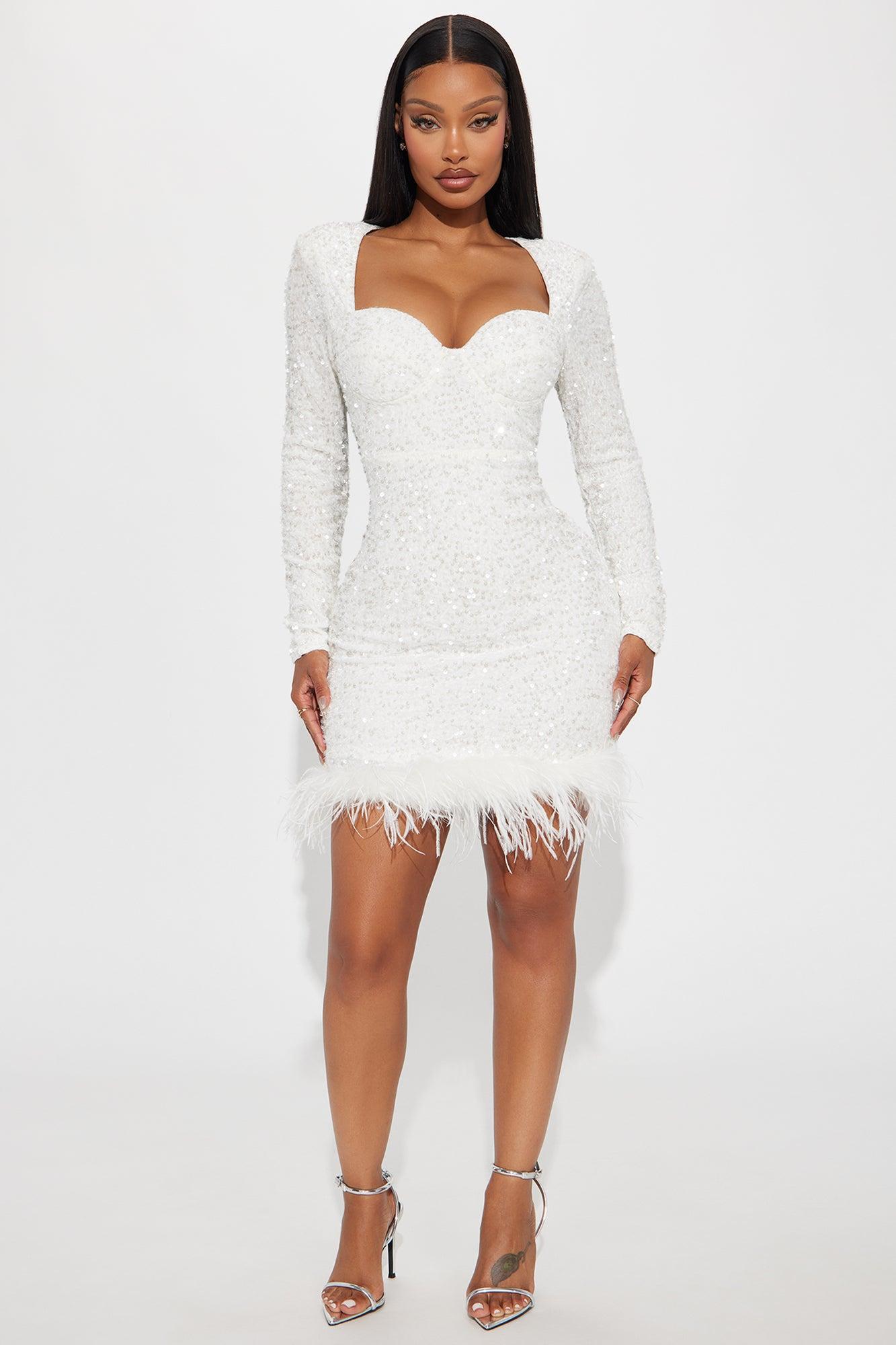 Soleil Sequin Mini Dress - White Product Image