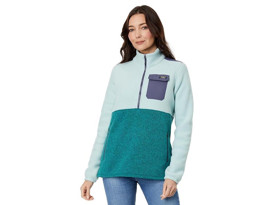 L.L.Bean Women's Fleece Sherpa Hybrid Color Block Sweater Dark Periwinkle / Burnt Mahogany Product Image