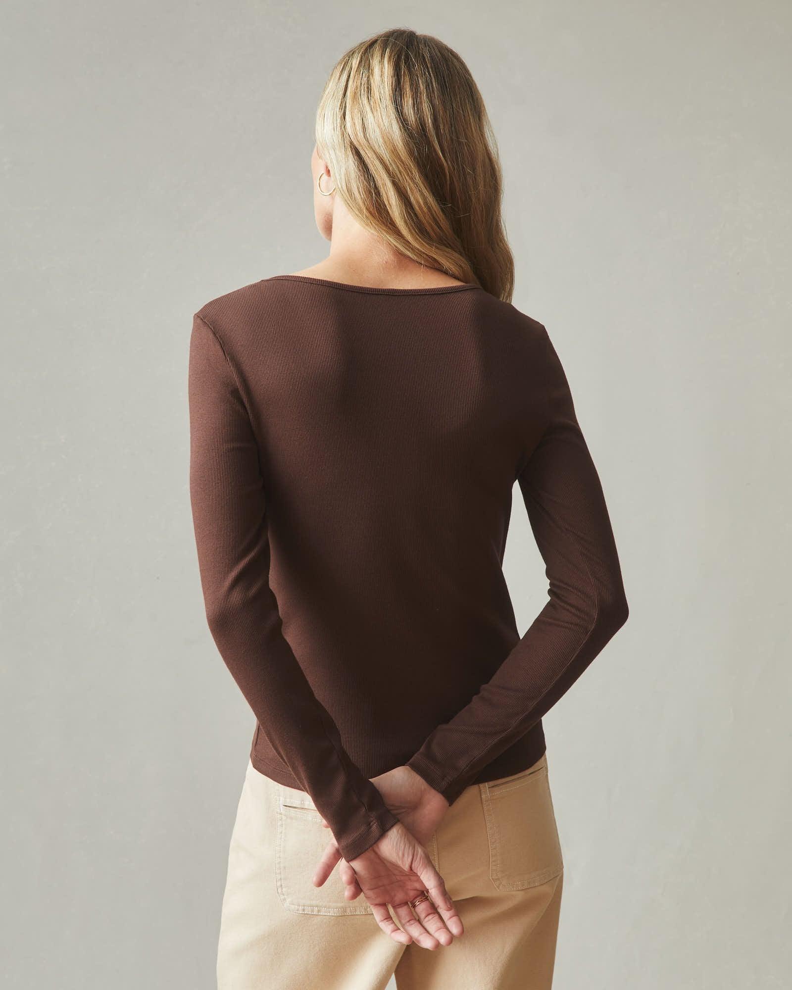 Stretch Rib Square Neck Long Sleeve - Chicory Coffee Product Image