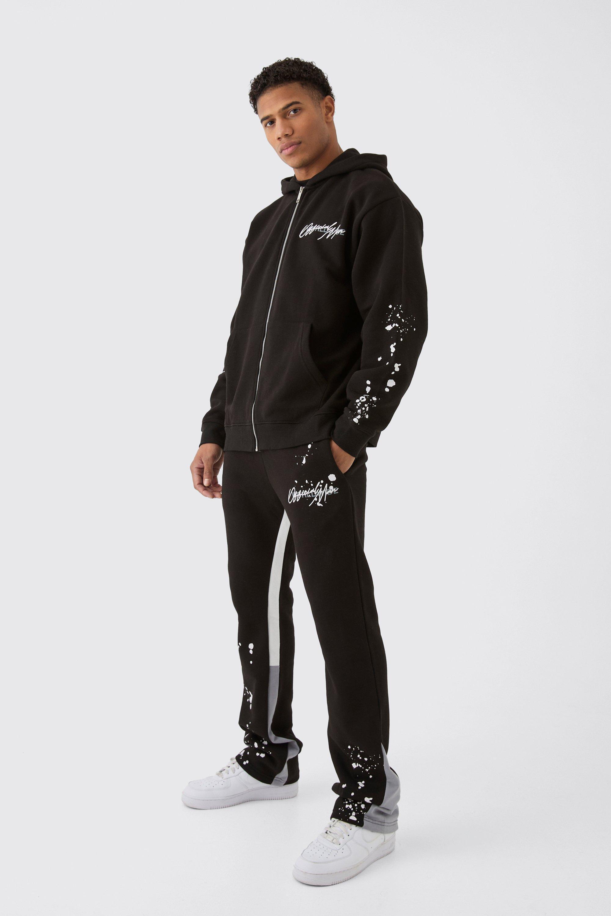 Oversized Graffiti Paint Splatter Gusset Tracksuit | boohooMAN USA Product Image