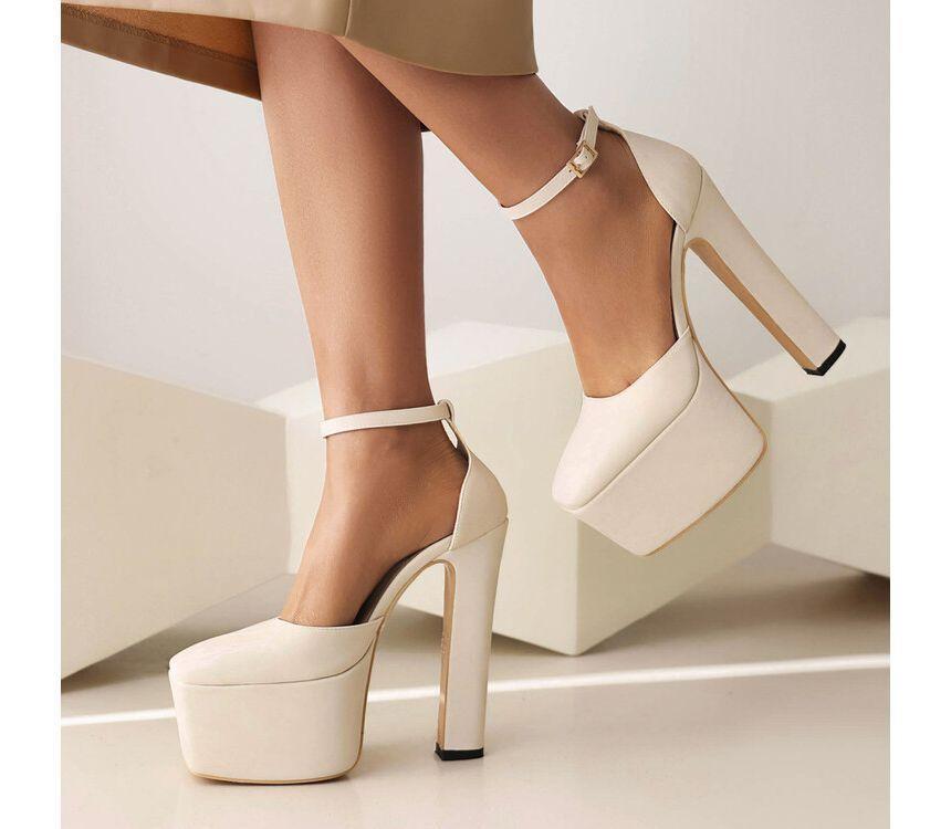 Ankle Strap Plain Platform Chunky Heel Sandals product image