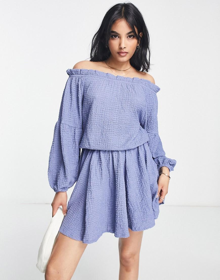 ASOS DESIGN textured long sleeve off the shoulder mini dress Product Image