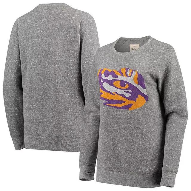 Womens Pressbox Heathered Gray LSU Tigers Big Team Logo Knobi Fleece Tri-Blend Crew Neck Sweatshirt Product Image