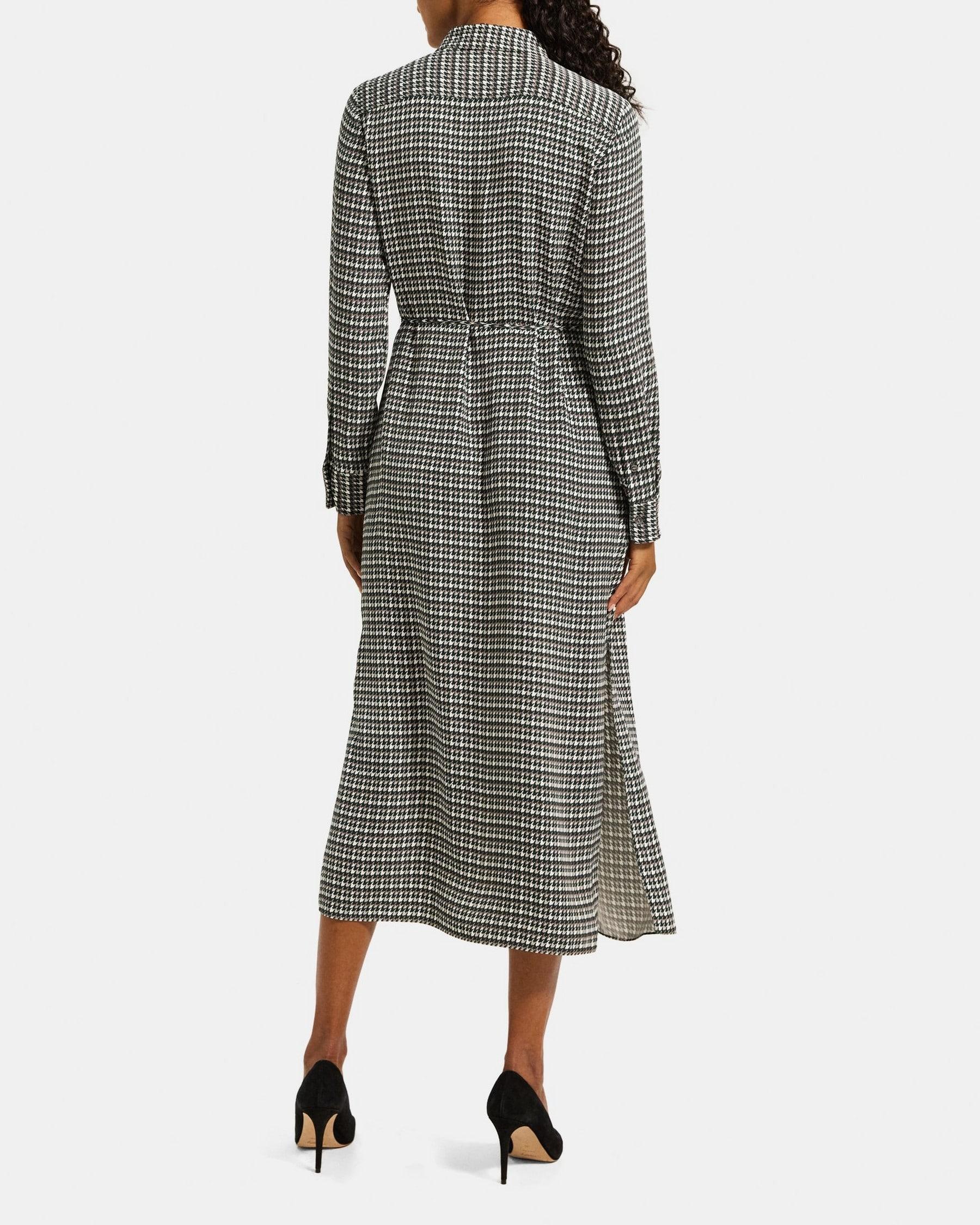 Belted Shirt Dress in Houndstooth Viscose Product Image