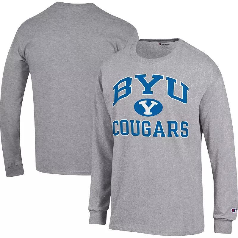 Mens Champion Heather Gray BYU Cougars High Motor Long Sleeve T-Shirt Product Image