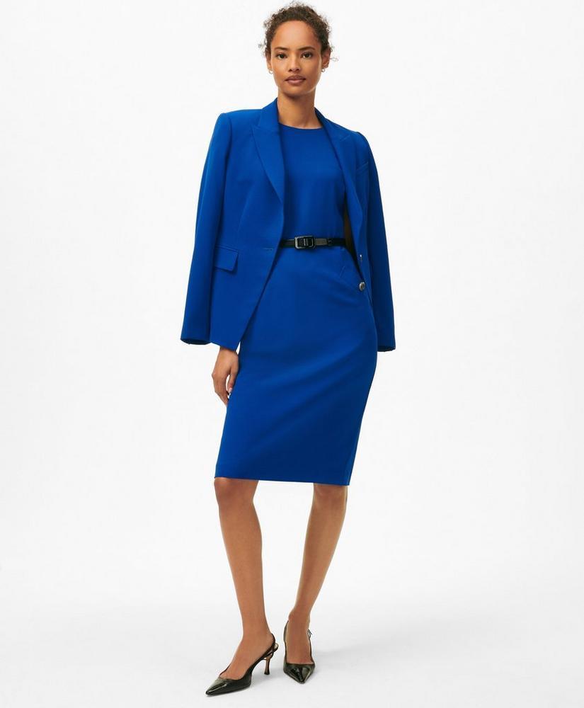 Cap Sleeve Belted Welt-Pocket Dress in Fine Twill Stretch Crepe Product Image