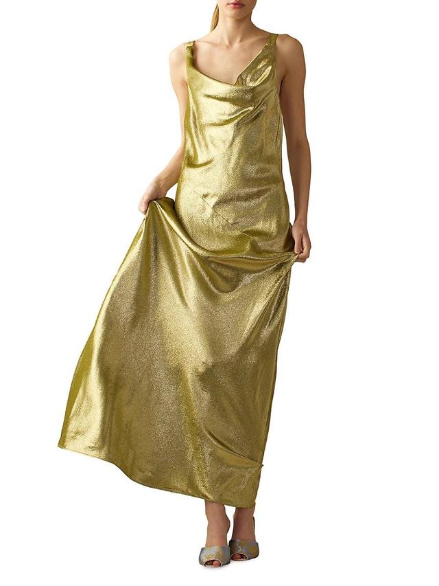 Womens Cowl Neck Silk Lame Maxi Dress Product Image