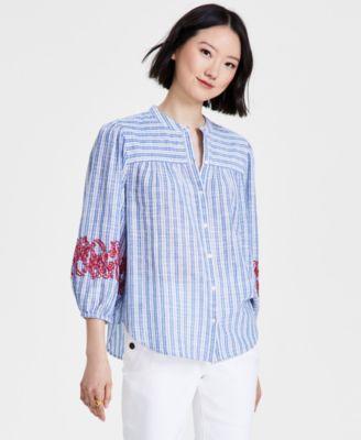 Women's Striped Embroidered Tunic Top Product Image