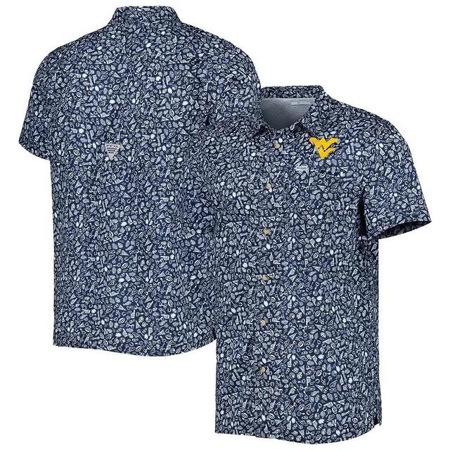 Mens Columbia West Virginia Mountaineers Super Slack Tide Omni-Shade Team Button-Up Shirt Blue Product Image