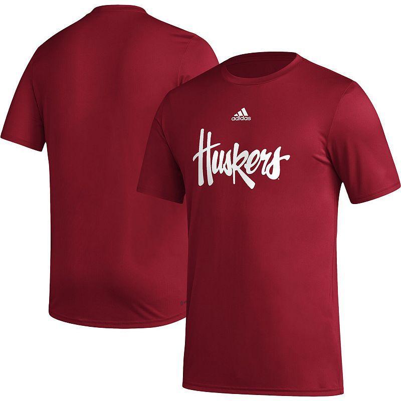 Mens adidas Scarlet Nebraska Huskers Basics Secondary Pre-Game AEROREADY T-Shirt Product Image