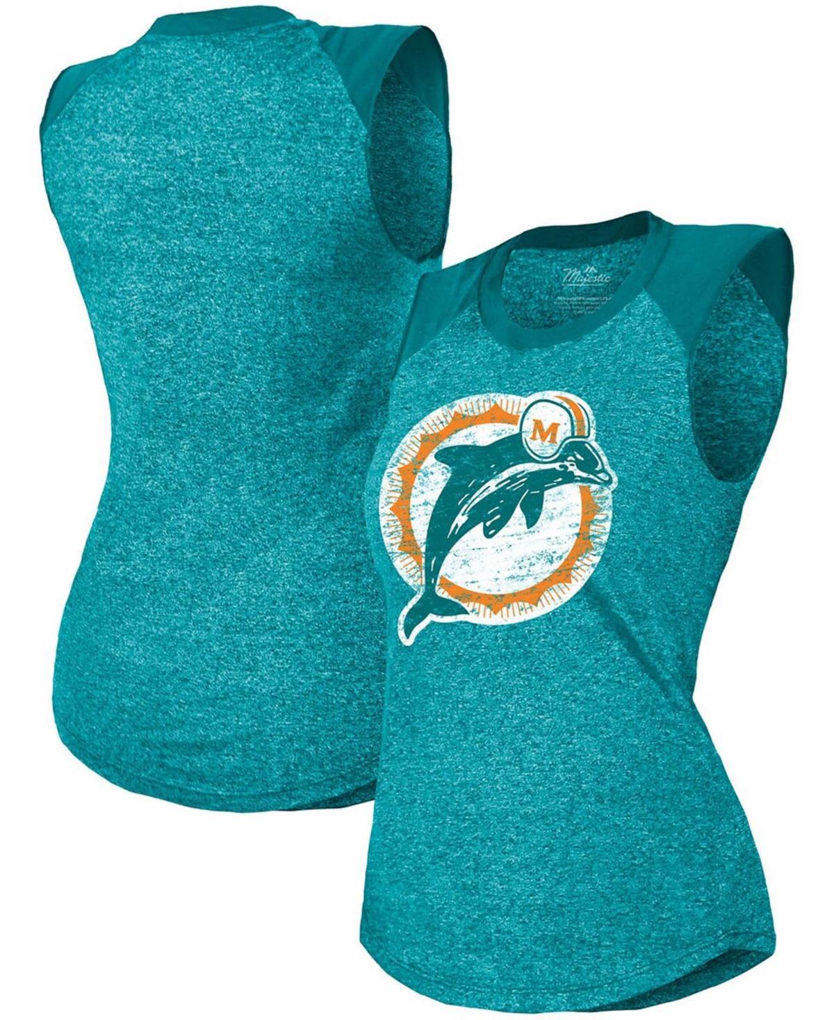 Womens Aqua Miami Dolphins Retro Tri-Blend Raglan Muscle Tank Top Product Image