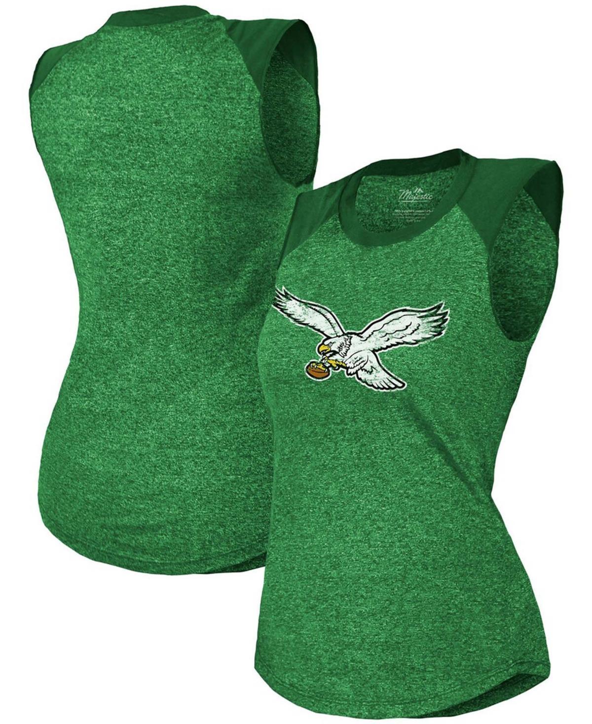 Womens Majestic Threads Kelly Green Philadelphia Eagles Retro Tri-Blend Raglan Muscle Tank Top Product Image