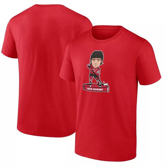 Mens Fanatics Branded Jack Hughes Red New Jersey Devils Player Bobblehead T-Shirt Product Image