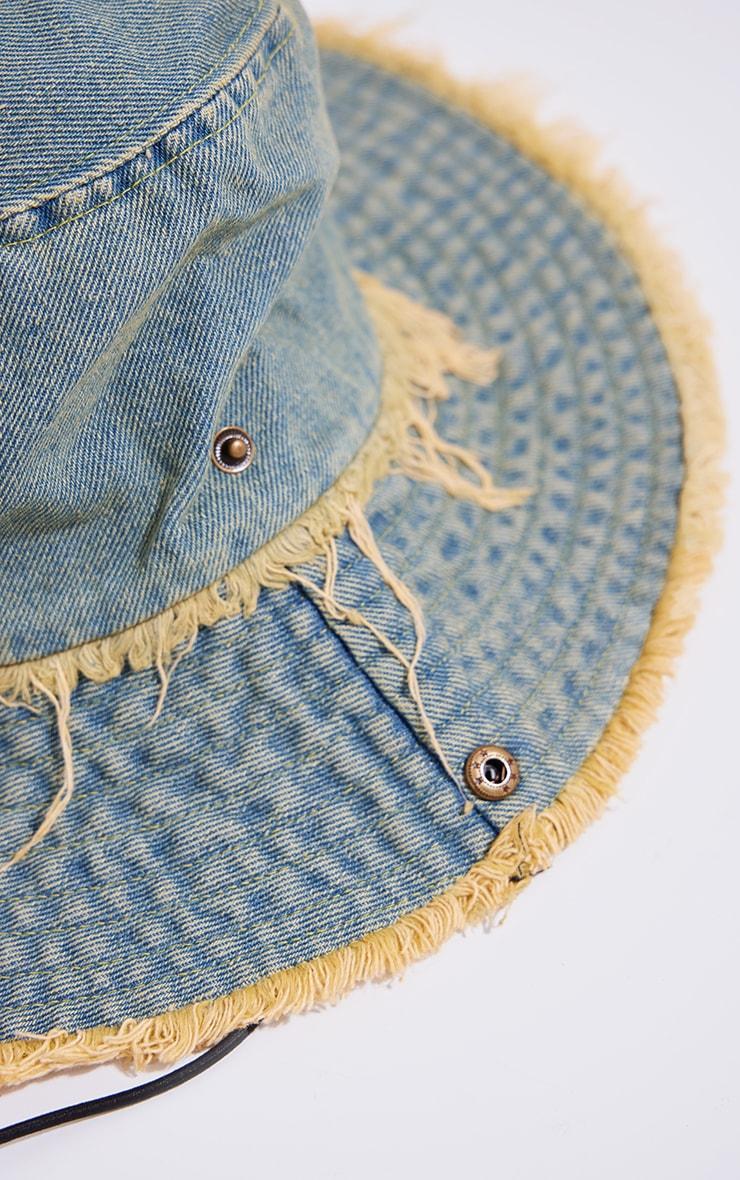 Blue Frayed Denim Toggle Bucket Hat Product Image