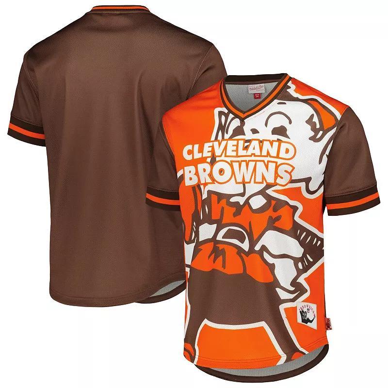 Mens Mitchell & Ness Cleveland Browns Jumbotron 3.0 Mesh V-Neck T-Shirt Product Image