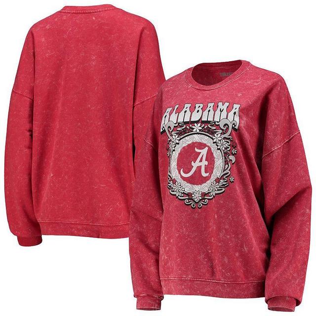 Womens ZooZatz Crimson Alabama Crimson Tide Garment Wash Oversized Vintage-Like Pullover Sweatshirt Product Image