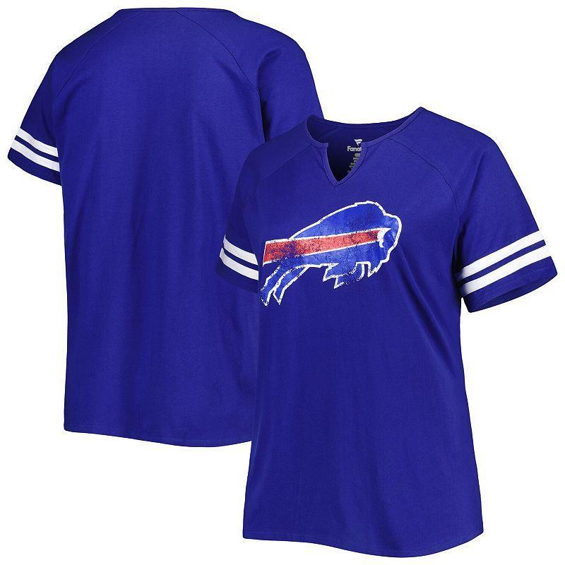 Womens Fanatics Branded Royal Buffalo Bills Plus Size Logo Striped Raglan Notch Neck T-Shirt Product Image