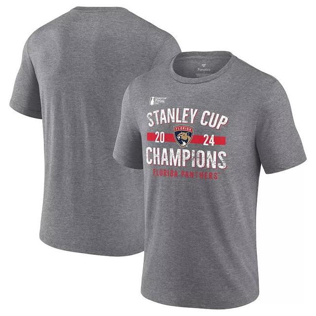 Mens Fanatics Heather Gray Florida Panthers 2024 Stanley Cup Champions Throwback Tri-Blend T-Shirt Product Image