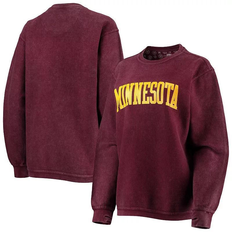 Womens Pressbox Maroon Minnesota Golden Gophers Comfy Cord Vintage Wash Basic Arch Pullover Sweatshirt Product Image