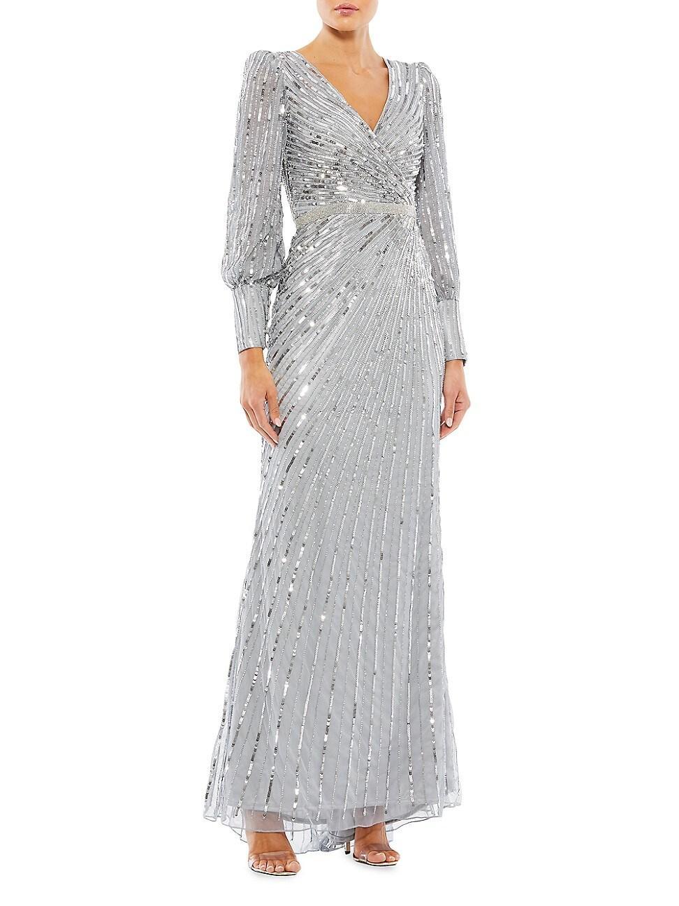 Womens Sequined Blouson-Sleeve Gown Product Image