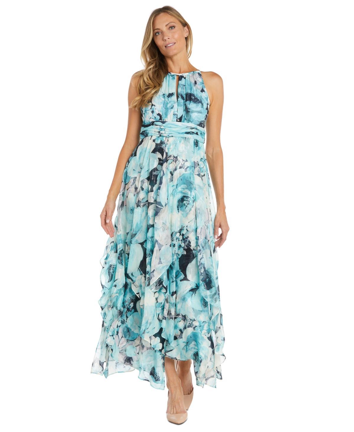 R & M Richards Womens Floral Print Halter Gown - Black Product Image