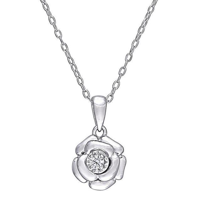 Stella Grace Sterling Silver Diamond Accent Flower Pendant Necklace, Womens Product Image