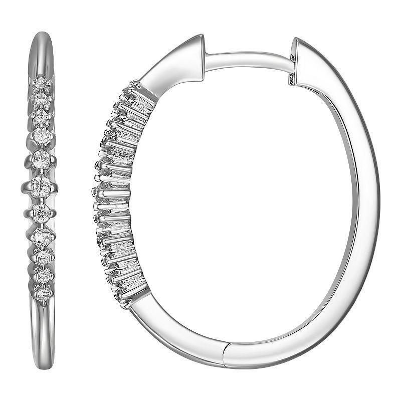 Rhodium-Plated Sterling Silver 1/10 Carat T.W Diamond Hoop Earrings, Womens, White Product Image