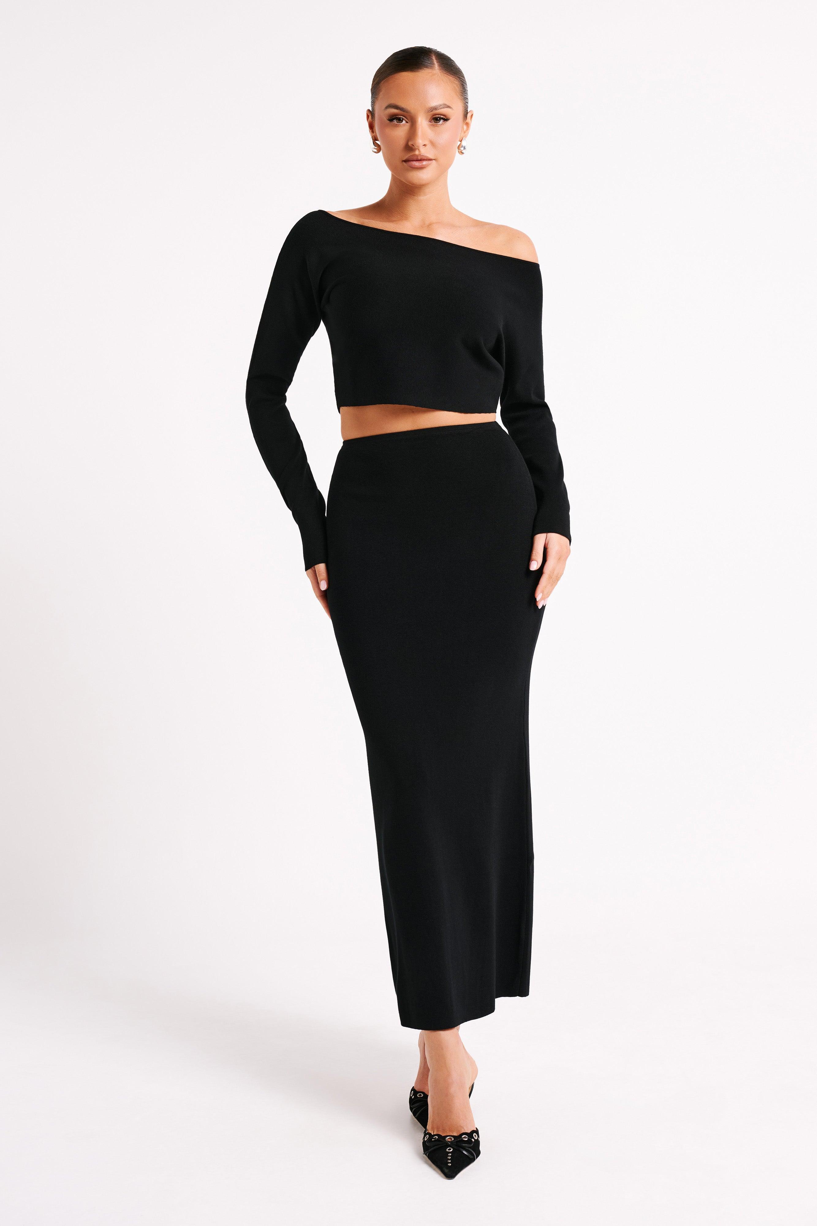 Avani Mid Rise Knit Maxi Skirt - Black Product Image