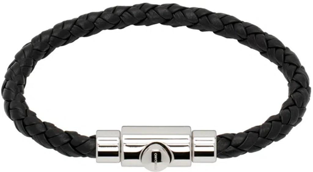 FERRAGAMO Black Braided Leather Bracelet In Nero+pld Lucido Product Image