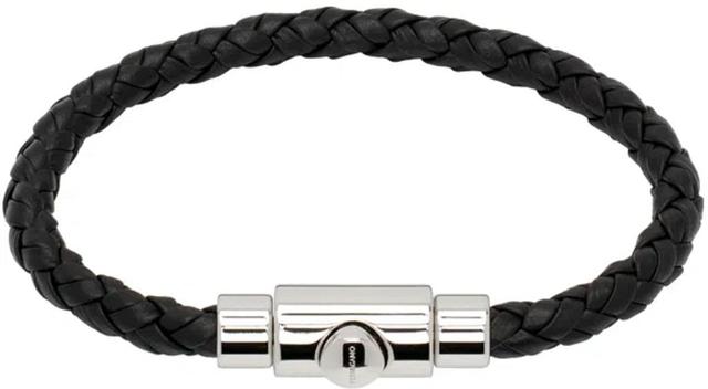 FERRAGAMO Black Braided Leather Bracelet In Nero+pld Lucido Product Image