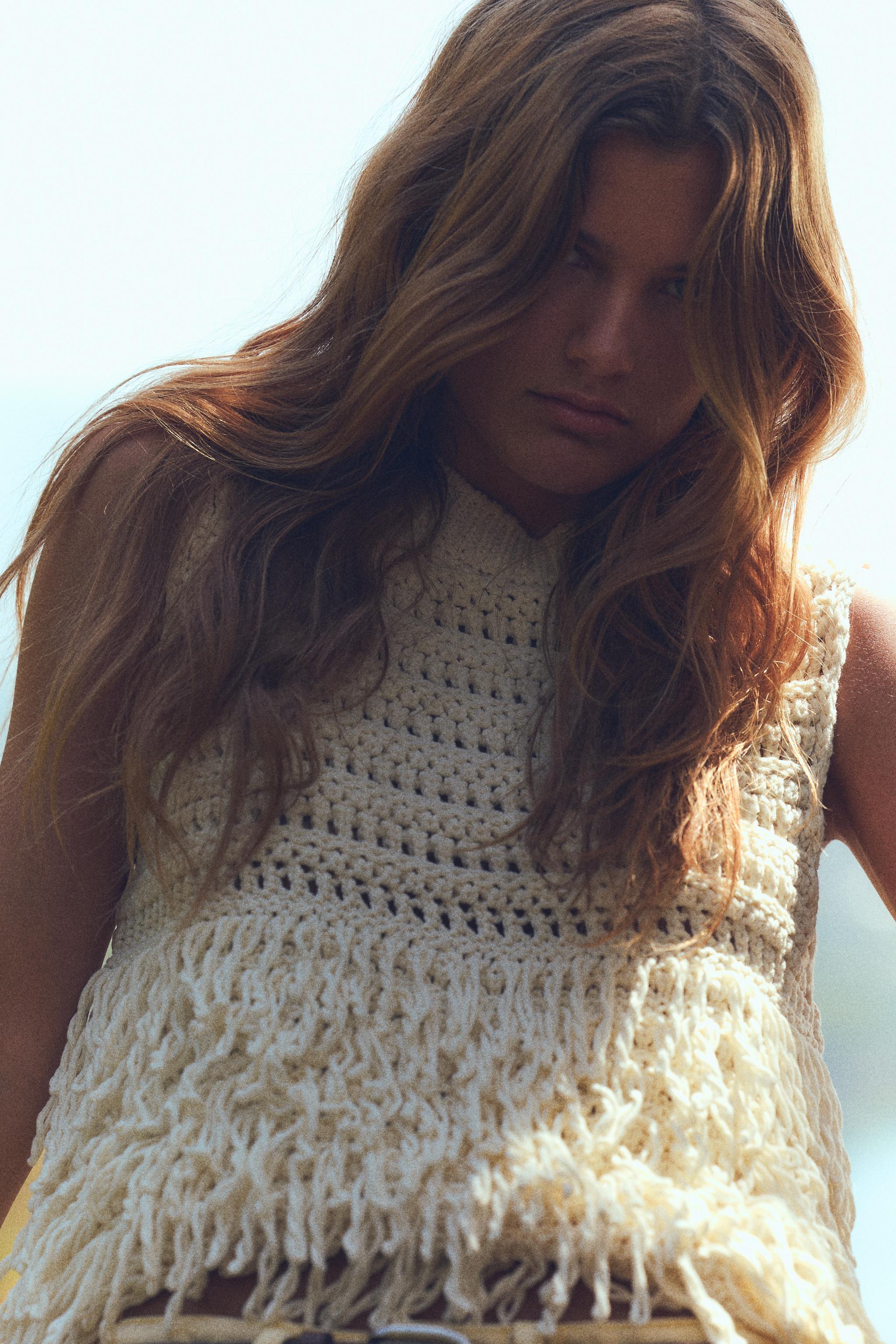 TEXTURED KNIT TOP WITH FRINGE Product Image