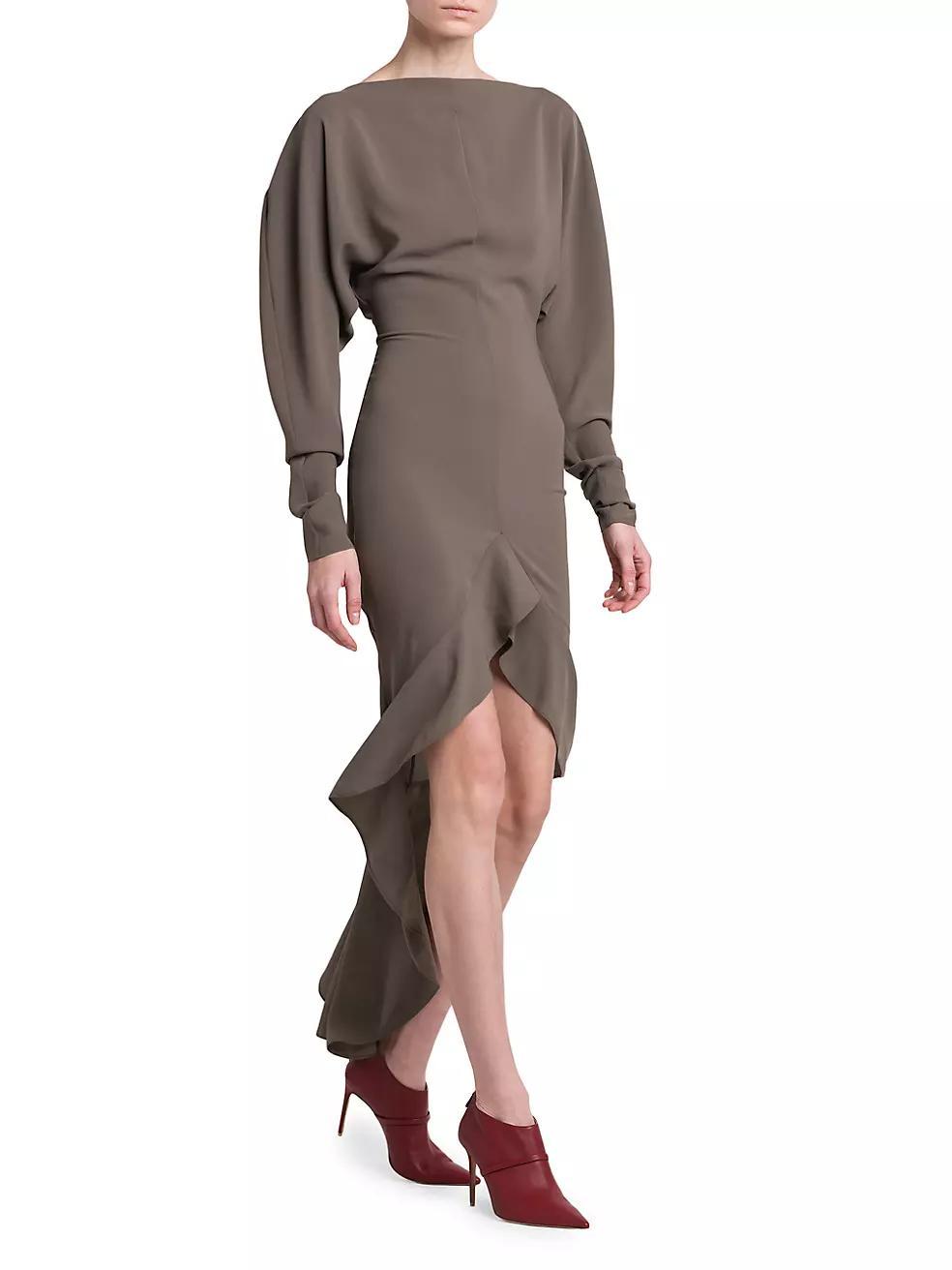 Long-Sleeve Ruffled High-Low Dress Product Image