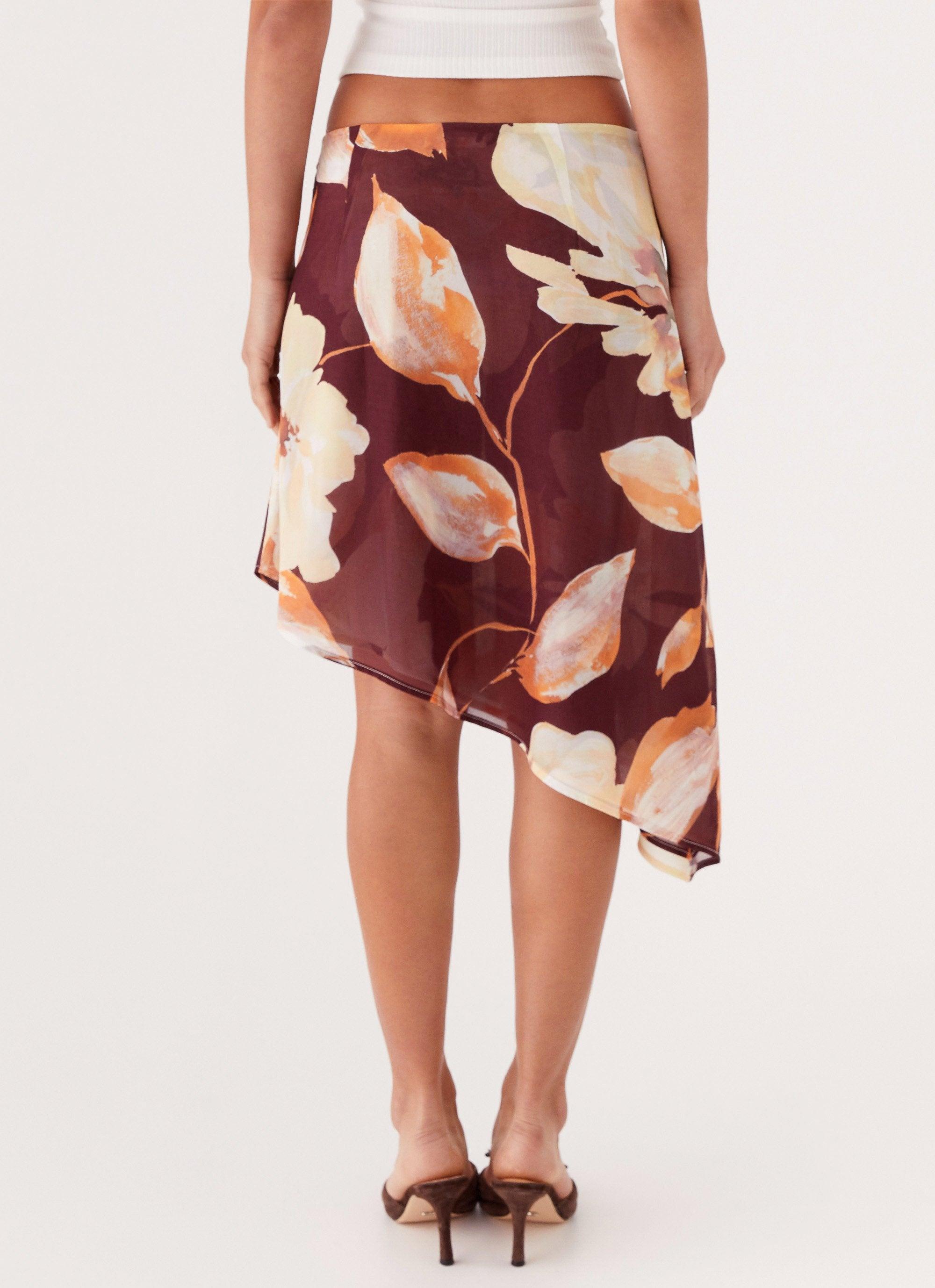 Elizabeth Midi Skirt - Brown Floral Product Image