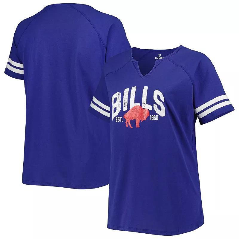 Womens Fanatics Branded Royal Buffalo Bills Plus Size Throwback Notch Neck Raglan T-Shirt Product Image