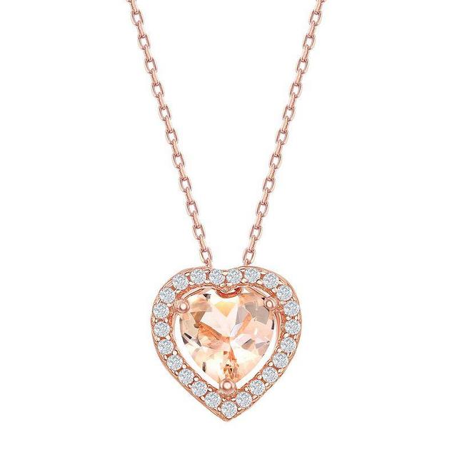 Sterling Silver Heart-Shaped Morganite Cubic Zirconia Pendant Necklace, Womens Product Image