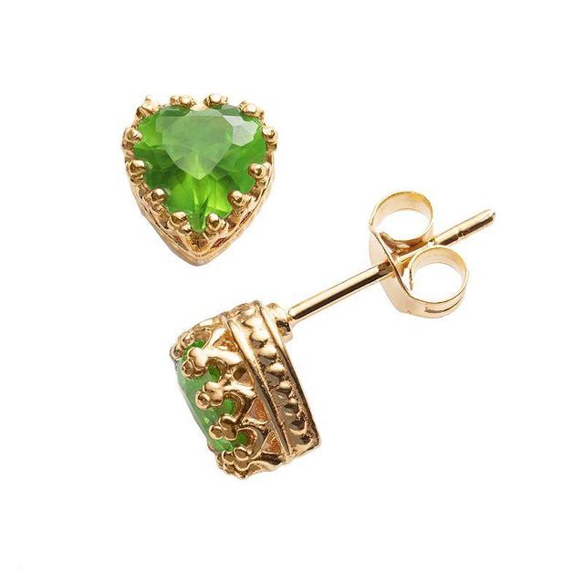 Designs by Gioelli 14k Gold Over Silver Peridot Heart Crown Stud Earrings, Womens, Green Product Image