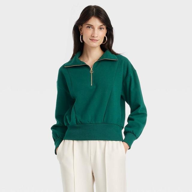 Womens Quarter Zip Sweatshirt - A New Day Green XS Product Image