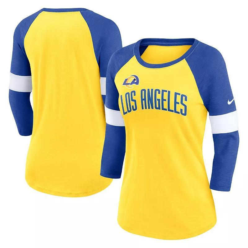 Womens Nike Los Angeles Rams Heather /Heather Royal Football Pride Raglan 3/4-Sleeve T-Shirt Product Image