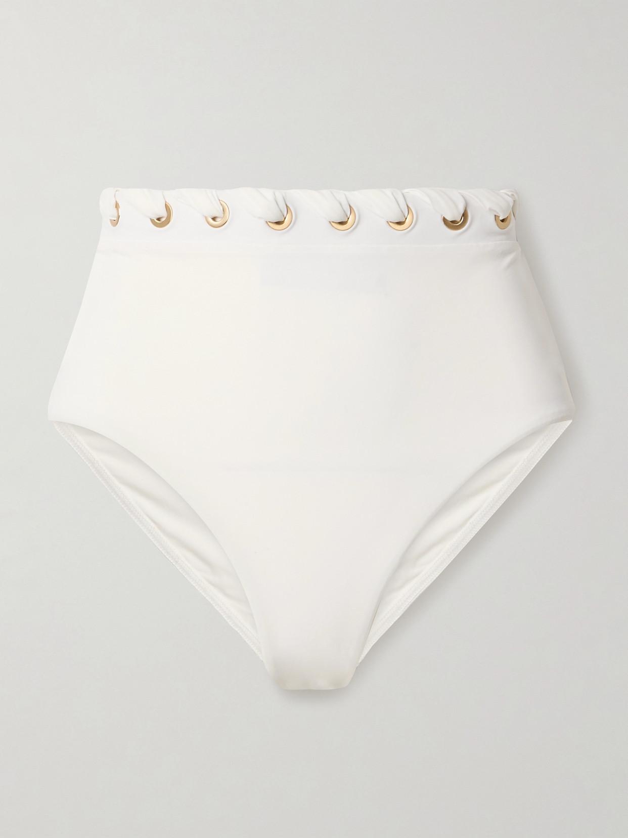 ZIMMERMANN Halliday Eyelet High-rise Bikini Bottoms In Ivory Product Image