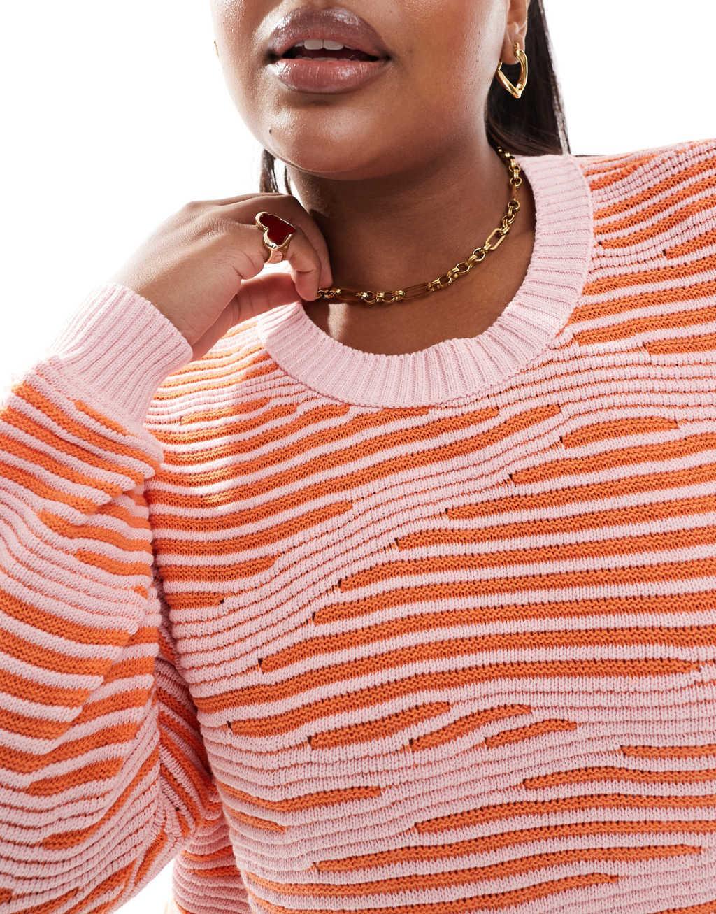 ONLY Curve textured sweater in pink and orange print   Product Image